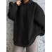 Solid Drop Shoulder Pocket Drawstring Long Sleeve Loose Hoodie