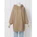 Women Loose Pocket Raglan Solid Color Long Sleeve Casual Hooded Sweatshirt