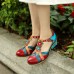  Genuine Leather Comfy Hook   Loop Retro Ethnic Low Heel Floral T  Strap Shoes