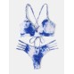 Women Tie Dye Criss  Cross Back Bandage Backless High Fork Bikini