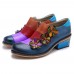  Genuine Leather Retro Colorblock Floral Decor Comfy Side  zip Low Heel Shoes