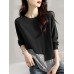 Stripe Stitch Hem Long Sleeve Crew Neck Casual Sweatshirt