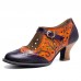  Genuine Leather Retro Fashion Floral Colorblock Comfy Breathable Hollow Mary Jane Heels