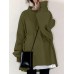 Women Turtleneck Calf Length Solid Buttons Side Pocket Pullover Sweatshirt