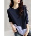 Stripe Stitch Hem Long Sleeve Crew Neck Casual Sweatshirt